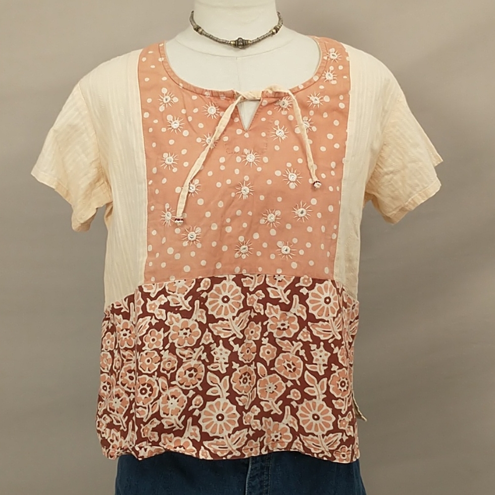 Indian Block Print Market Place Summer Top Blush M